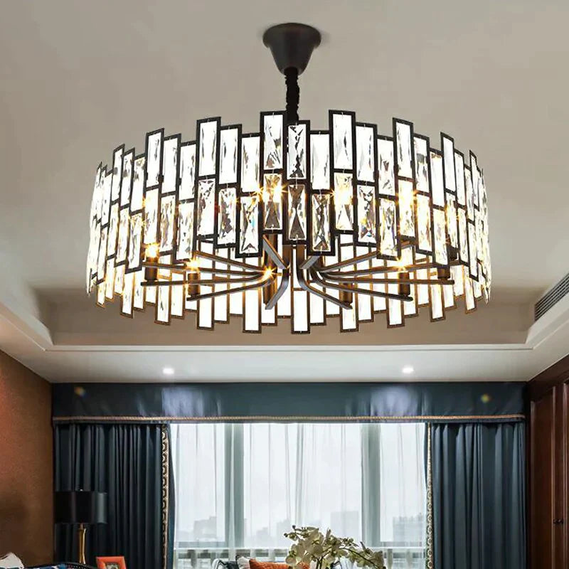Modern Round Crystal Black Chandelier For Living Room Dining Bar Lighting Ceiling Light