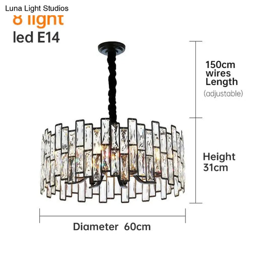 Modern Round Crystal Black Chandelier For Living Room Dining Bar Lighting Ceiling Light