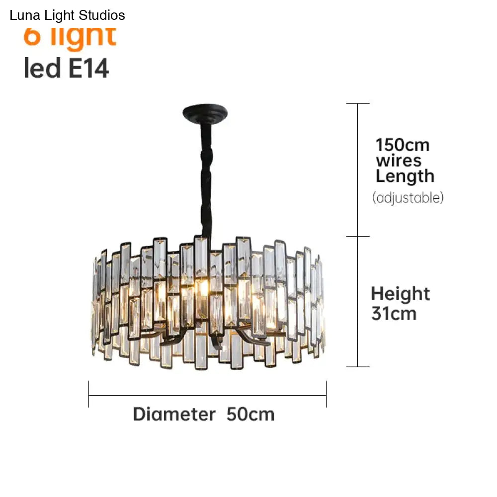 Modern Round Crystal Black Chandelier For Living Room Dining Bar Lighting 6 Heads / Warm White