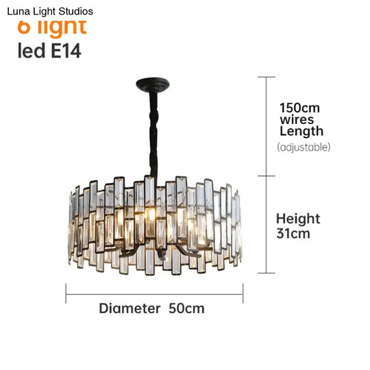 Modern Round Crystal Black Chandelier For Living Room Dining Bar Lighting Ceiling Light