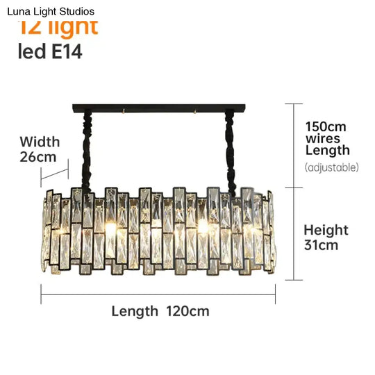 Modern Round Crystal Black Chandelier For Living Room Dining Bar Lighting Ceiling Light