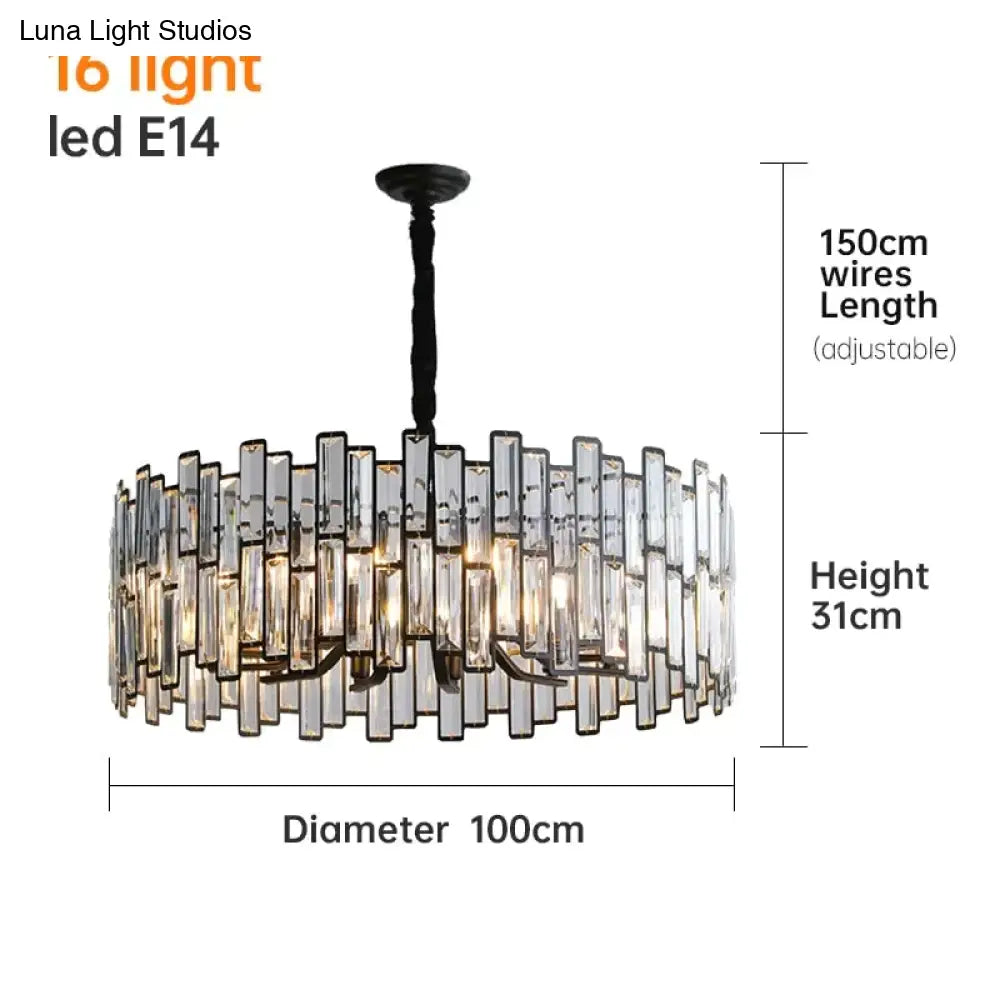 Modern Round Crystal Black Chandelier For Living Room Dining Bar Lighting Ceiling Light