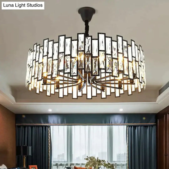 Modern Round Crystal Black Chandelier For Living Room Dining Bar Lighting Ceiling Light