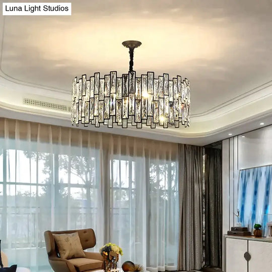 Modern Round Crystal Black Chandelier For Living Room Dining Bar Lighting Ceiling Light