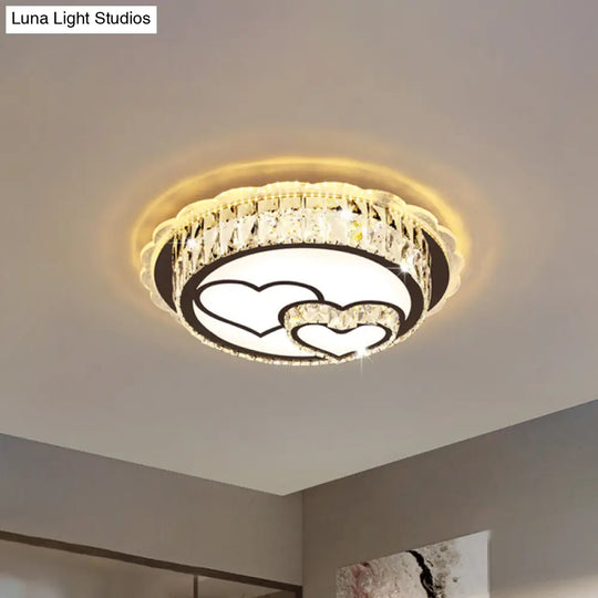 Modern Round Crystal Ceiling Lamp With Stainless - Steel Led Flush Mount Lighting And Heart/Flower