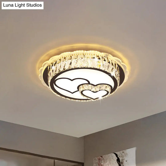 Modern Round Crystal Ceiling Lamp With Stainless-Steel Led Flush Mount Lighting And Heart/Flower