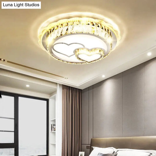 Modern Round Crystal Ceiling Lamp With Stainless-Steel Led Flush Mount Lighting And Heart/Flower