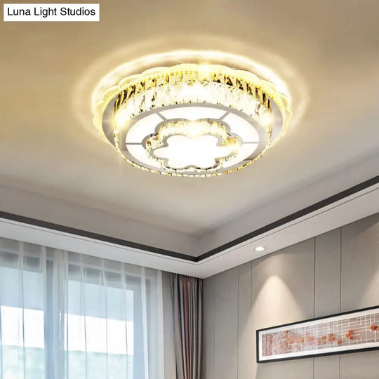 Modern Round Crystal Ceiling Lamp With Stainless-Steel Led Flush Mount Lighting And Heart/Flower