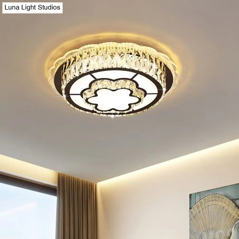 Modern Round Crystal Ceiling Lamp With Stainless - Steel Led Flush Mount Lighting And Heart/Flower