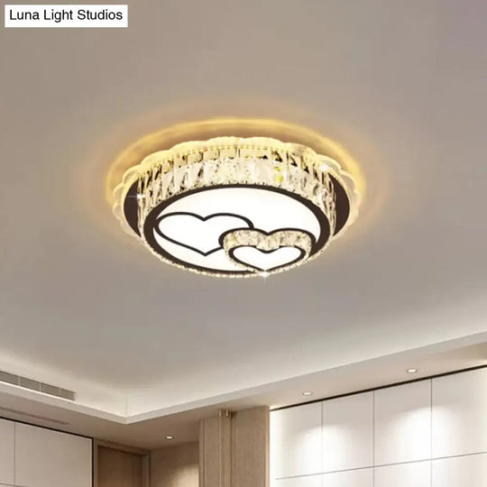 Modern Round Crystal Ceiling Lamp With Stainless - Steel Led Flush Mount Lighting And Heart/Flower