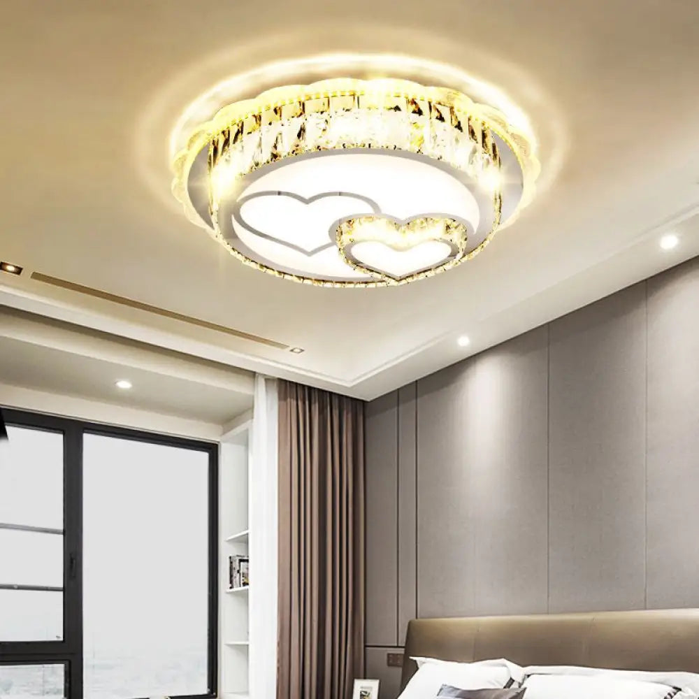 Modern Round Crystal Ceiling Lamp With Stainless - Steel Led Flush Mount Lighting And Heart/Flower