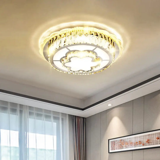 Modern Round Crystal Ceiling Lamp With Stainless - Steel Led Flush Mount Lighting And Heart/Flower