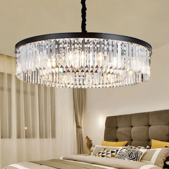 Modern Round Crystal Chandelier - Black Flush Mount Light Multiple Sizes And Options Available / 16’