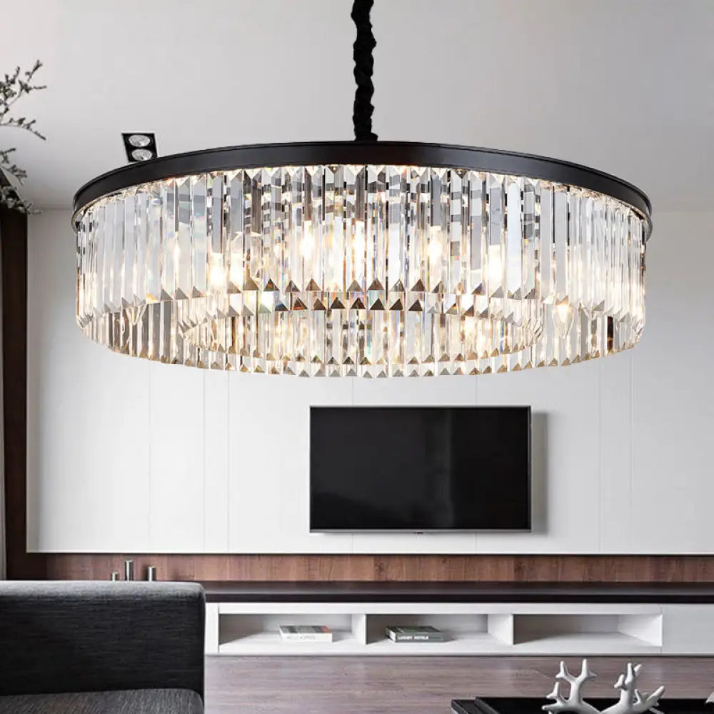 Modern Round Crystal Chandelier - Black Flush Mount Light Multiple Sizes And Options Available /