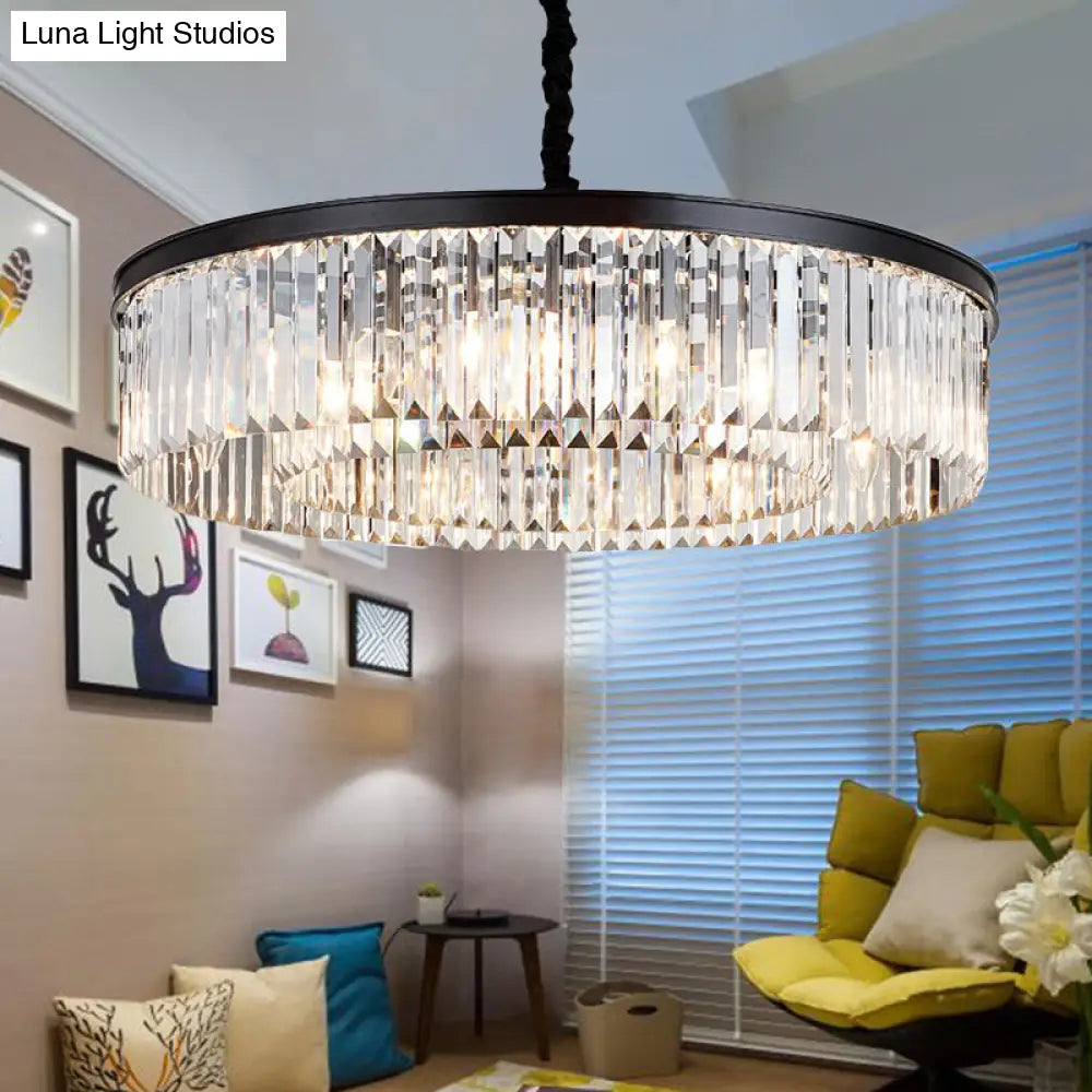 Modern Crystal Chandelier Black Flush Mount Light | Dia 16 23.5 31.5 4/8/12-Light /