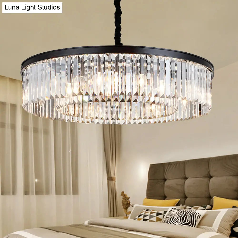 Modern Crystal Chandelier Black Flush Mount Light | Dia 16 23.5 31.5 4/8/12-Light /