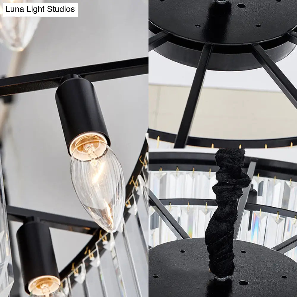 Modern Round Crystal Chandelier - Black Flush Mount Light Multiple Sizes And Options Available