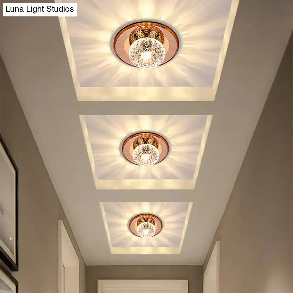 Modern Round Crystal Led Flush Mount Ceiling Light For Foyer