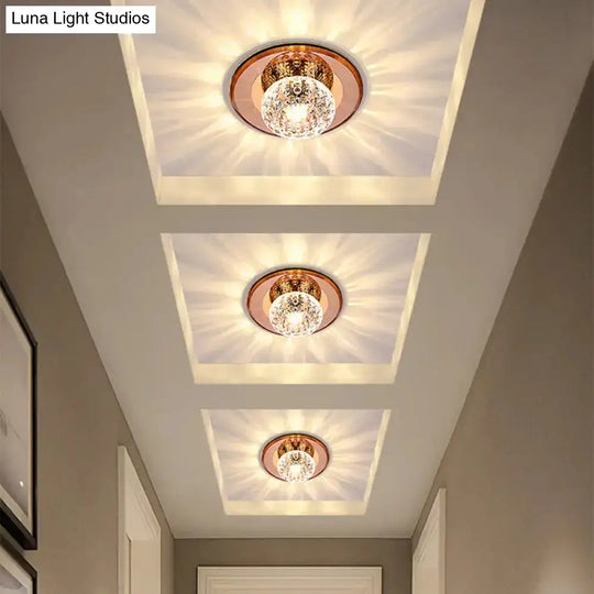 Modern Round Crystal Led Flush Mount Ceiling Light For Foyer