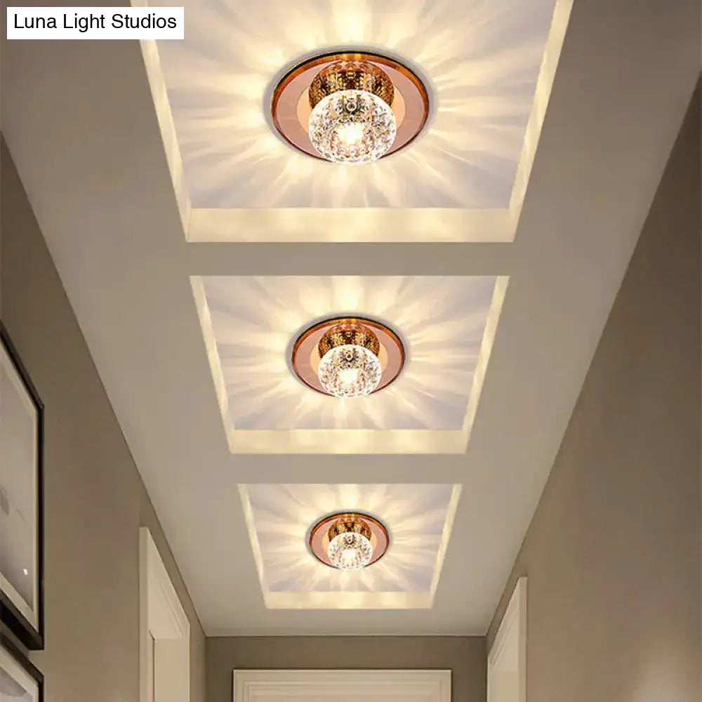 Modern Round Crystal Led Flush Mount Ceiling Light For Foyer