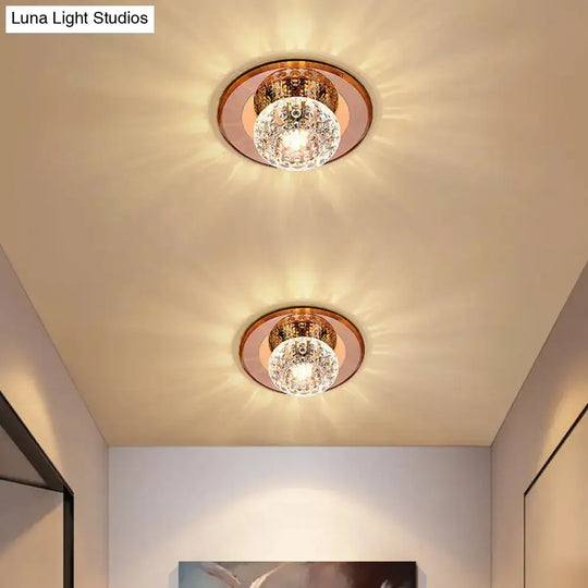 Modern Round Crystal Led Flush Mount Ceiling Light For Foyer