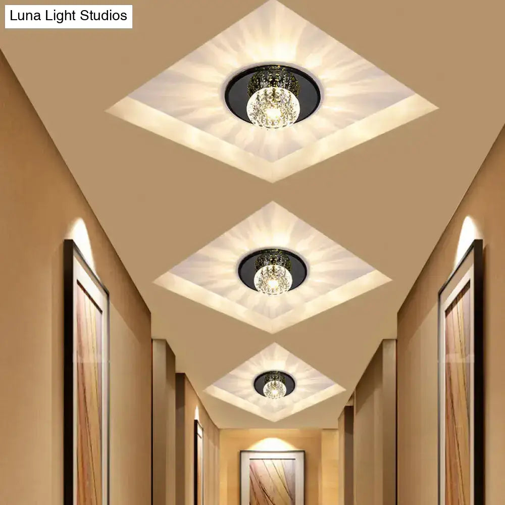 Modern Round Crystal Led Flush Mount Ceiling Light For Foyer