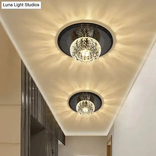 Modern Round Crystal Led Flush Mount Ceiling Light For Foyer