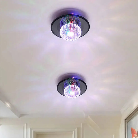 Modern Round Crystal Led Flush Mount Ceiling Light For Foyer Black / 5.5’ Multi Color