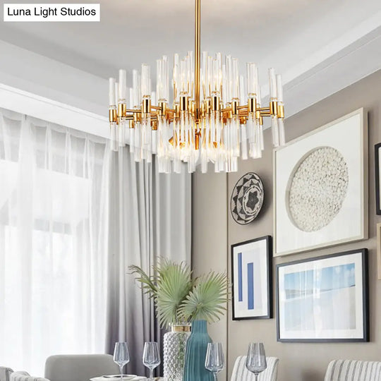 Modern Round Crystal Pendant Ceiling Light With 8 Gold Chandelier Lamps