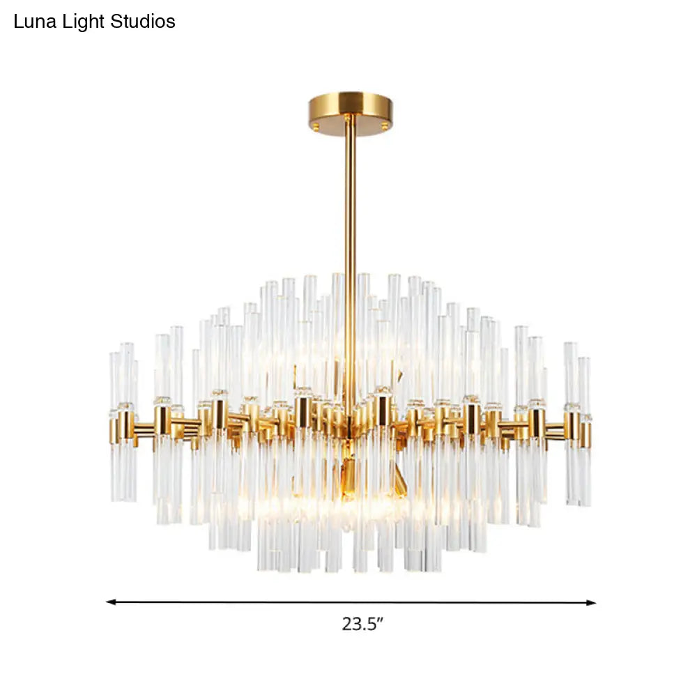 Modern Round Crystal Pendant Ceiling Light With 8 Gold Chandelier Lamps