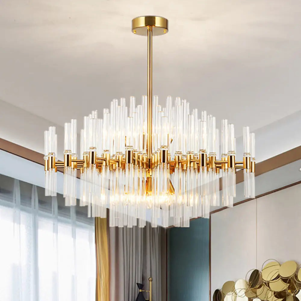 Modern Round Crystal Pendant Ceiling Light With 8 Gold Chandelier Lamps