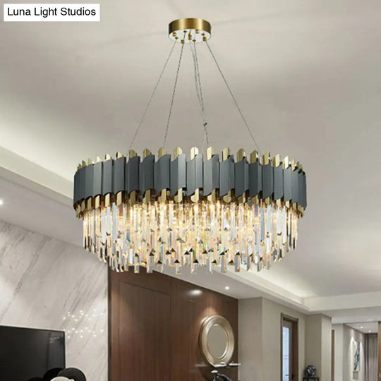 Modern Round Crystal Prism Ceiling Light Fixture For Living Room - Clear Chandelier