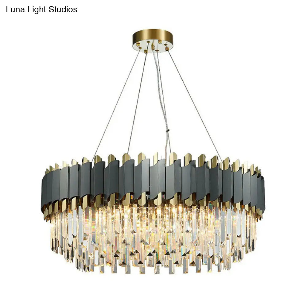 Modern Round Crystal Prism Ceiling Light Fixture For Living Room - Clear Chandelier