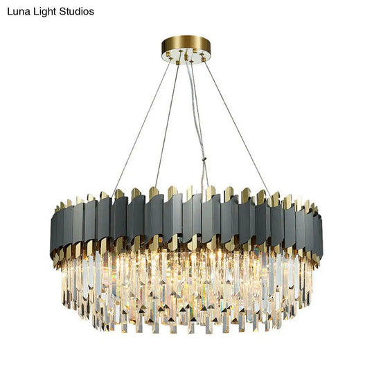 Modern Round Crystal Prism Ceiling Light Fixture For Living Room - Clear Chandelier