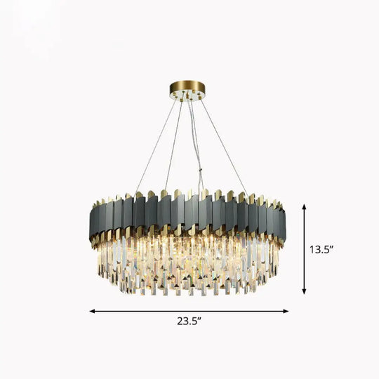 Modern Round Crystal Prism Ceiling Light Fixture For Living Room - Clear Chandelier / 23.5’