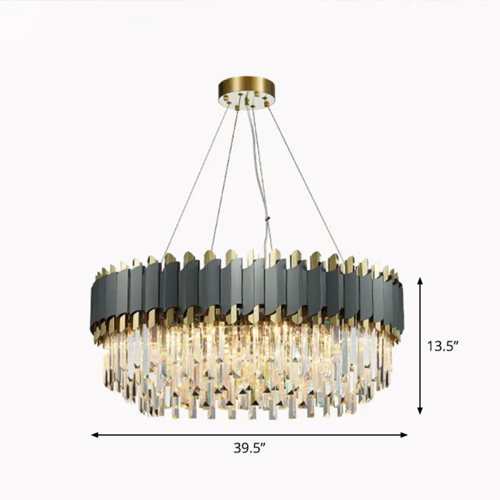 Modern Round Crystal Prism Ceiling Light Fixture For Living Room - Clear Chandelier / 39.5’