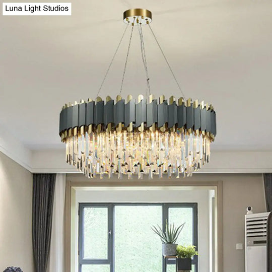 Modern Round Crystal Prism Ceiling Light Fixture For Living Room - Clear Chandelier