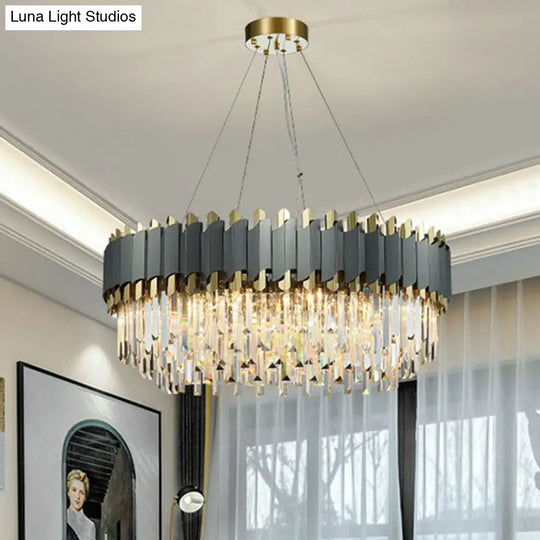 Modern Round Crystal Prism Ceiling Light Fixture For Living Room - Clear Chandelier