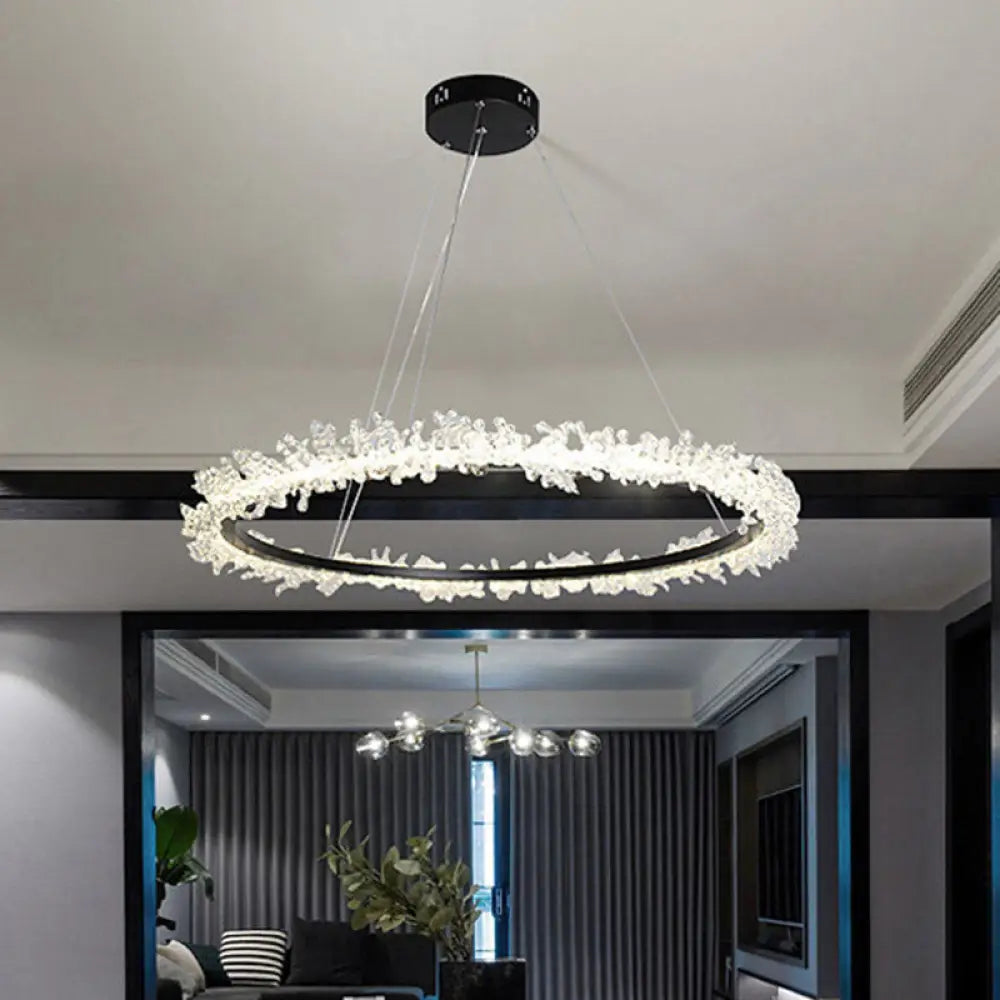 Modern Round Cut Crystal Chandelier Led Pendant Light - 16/23.5/31.5 Wide Black Finish Warm/White