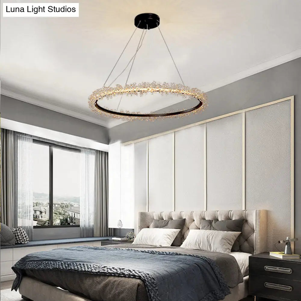 Modern Round Cut Crystal Chandelier Led Pendant Light - 16/23.5/31.5 Wide Black Finish Warm/White