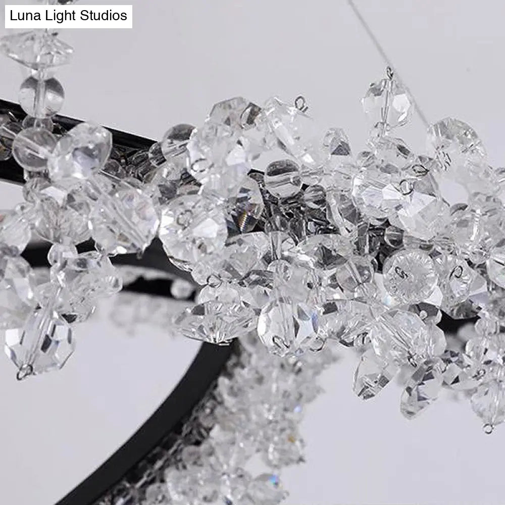 Modern Round Cut Crystal Chandelier Led Pendant Light - 16/23.5/31.5 Wide Black Finish Warm/White