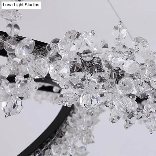 Modern Round Cut Crystal Chandelier Led Pendant Light - 16/23.5/31.5 Wide Black Finish Warm/White