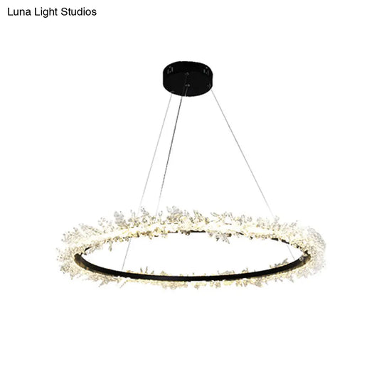 Modern Round Cut Crystal Chandelier Led Pendant Light - 16/23.5/31.5 Wide Black Finish Warm/White