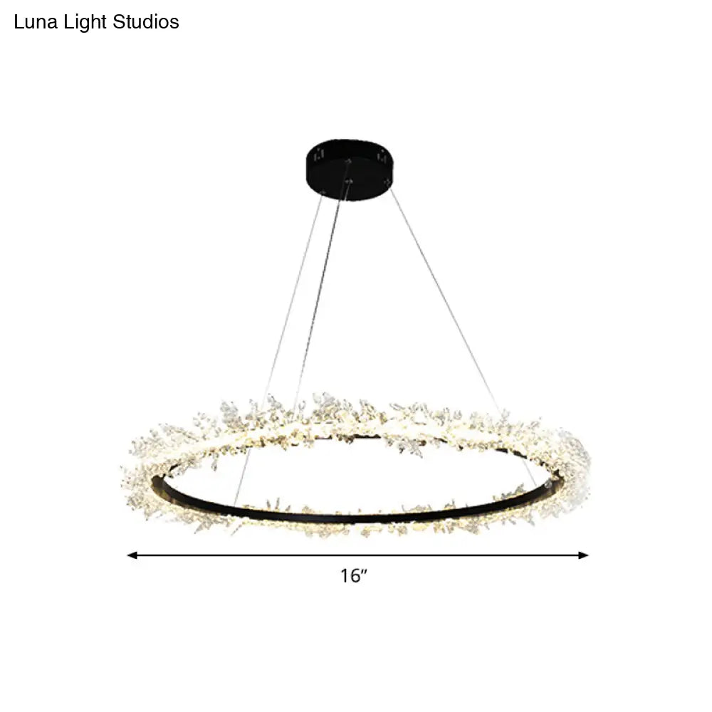 Modern Round Cut Crystal Chandelier Led Pendant Light - 16/23.5/31.5 Wide Black Finish Warm/White