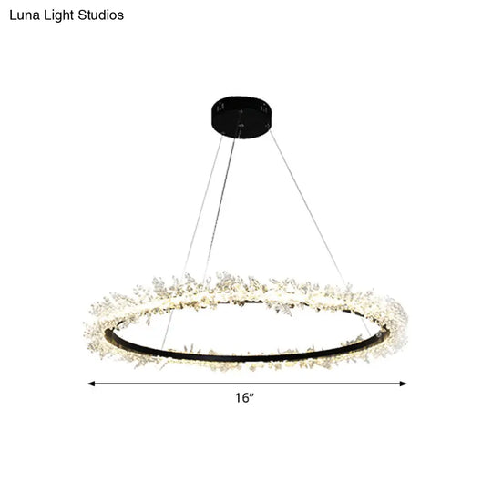 Modern Round Cut Crystal Chandelier Led Pendant Light - 16/23.5/31.5 Wide Black Finish Warm/White