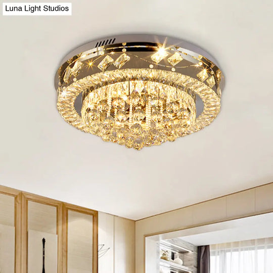 Modern Round Flush Ceiling Crystal Led Bedroom Light Fixture Clear