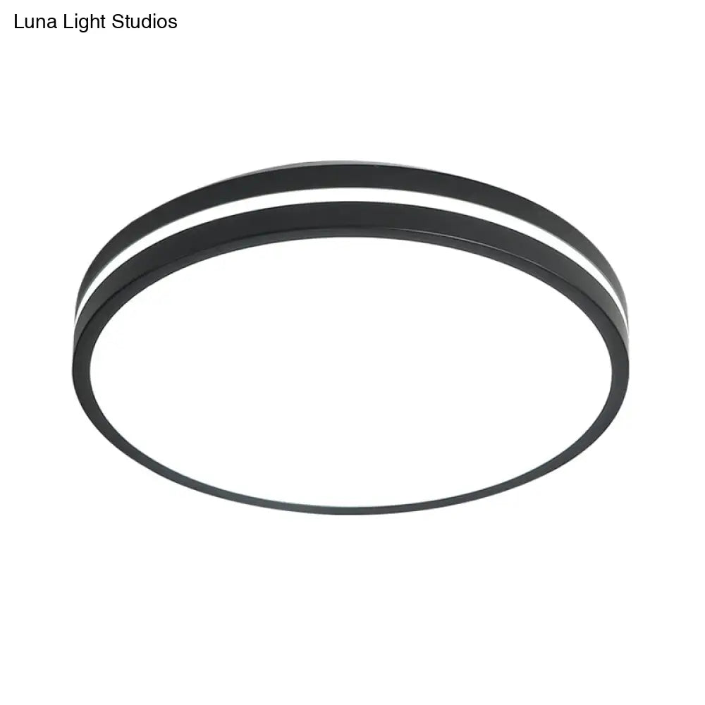 Modern Round Flush Mount Acrylic Led Light Fixture - Black Finish With Recessed Diffuser White