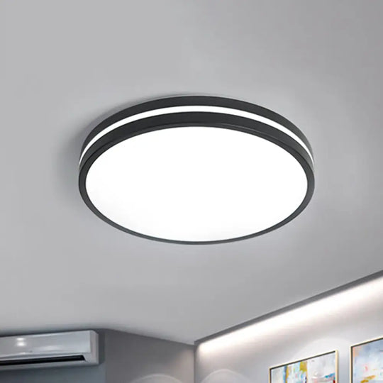 Modern Round Flush Mount Acrylic Led Light Fixture - Black Finish With Recessed Diffuser White