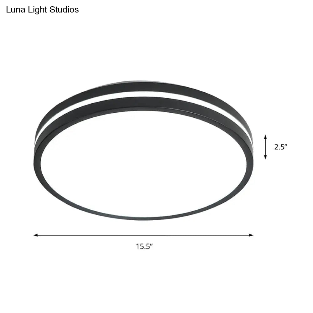 Modern Round Flush Mount Acrylic Led Light Fixture - Black Finish With Recessed Diffuser White
