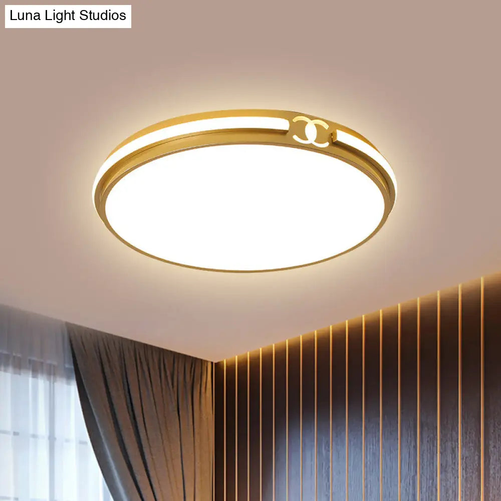 Modern Round Flush Mount Ceiling Light For Bedroom - Black/Gold Led Fixture In Warm/White 16.5/20.5